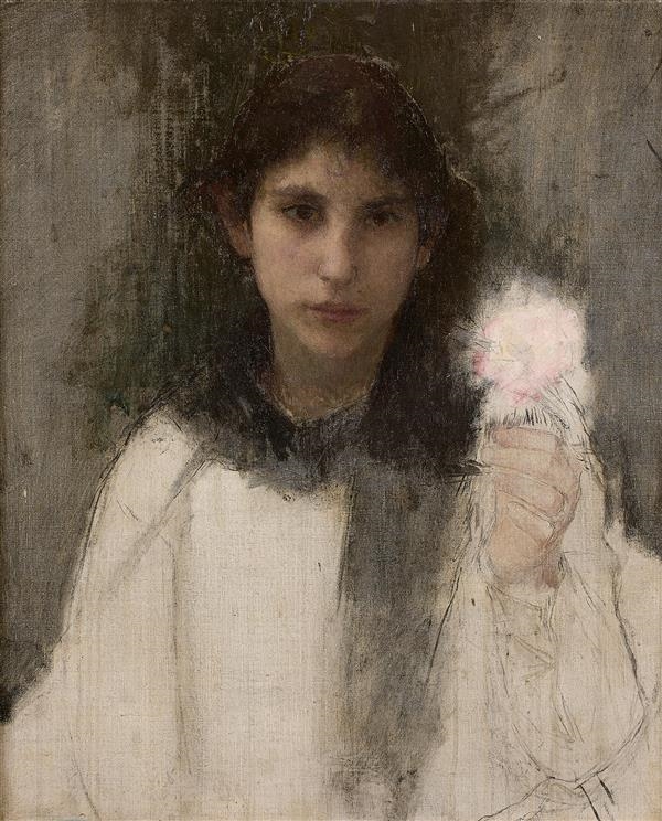 Young Woman With A Rose, Sketch by Pascal Adolphe Jean Dagnan-Bouveret