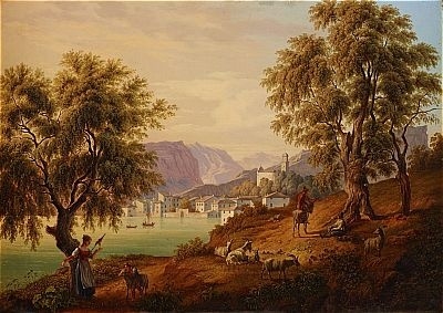 Landskapsvy med by by Anton Sminck Pitloo