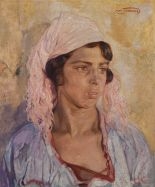ROSE YOUNG GIRL WITH A PINK VEIL by Jules-Pierre van Biesbroeck