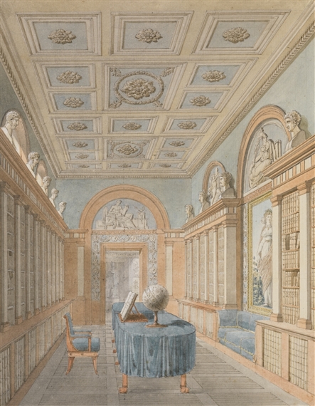 INTERIOR VIEW OF A GRAND LIBRARY by Charles Percier
