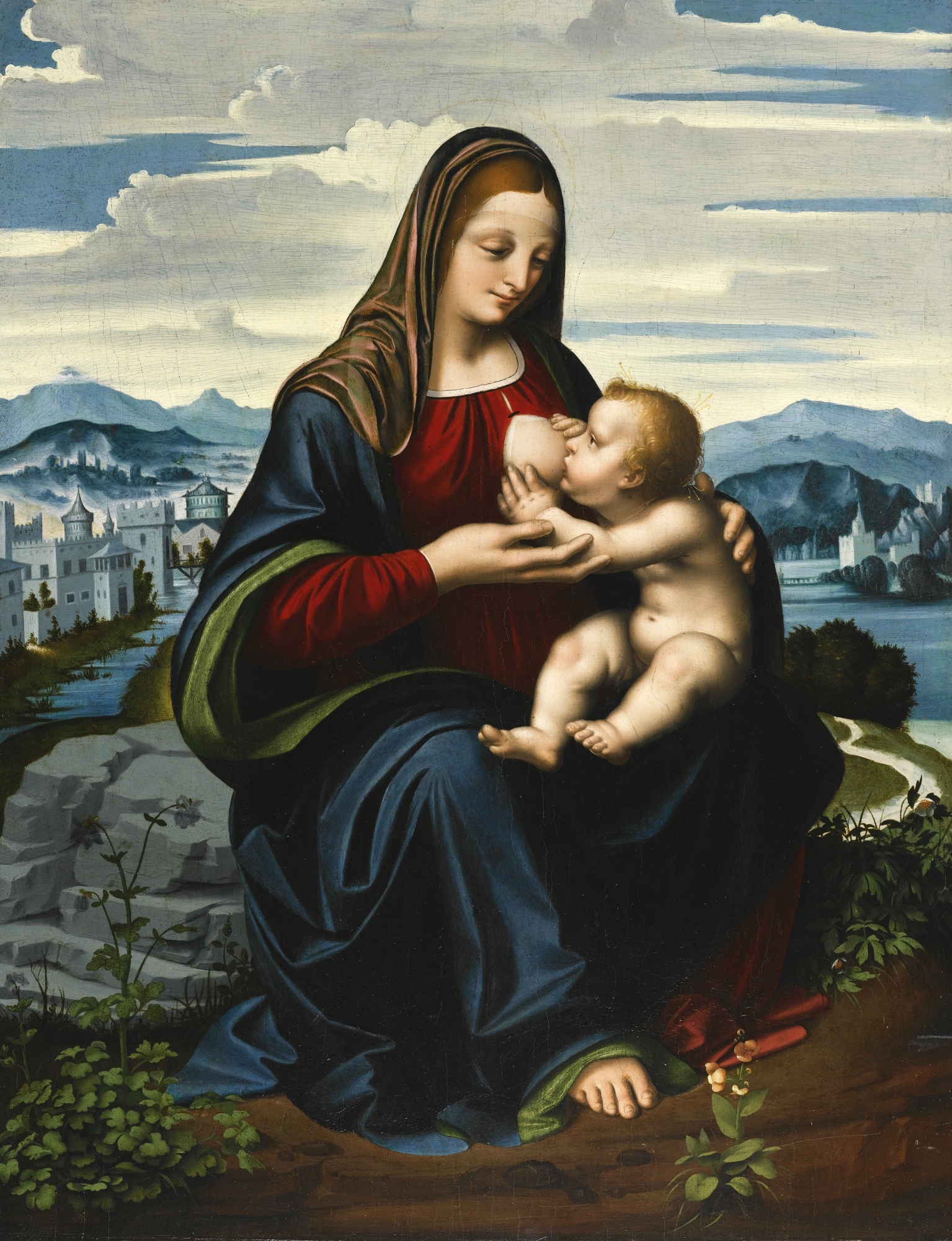 MADONNA AND CHILD BEFORE A LANDSCAPE by Marco d'Oggiono