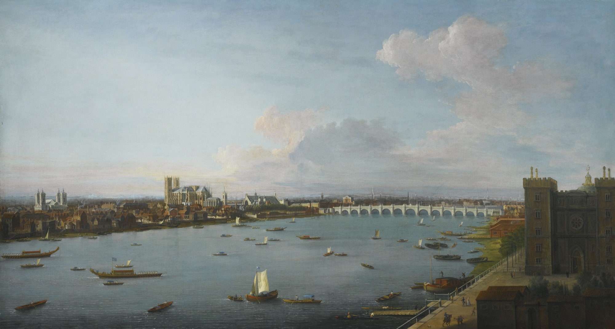 Artwork by Antonio Joli de Dipi, LONDON, A VIEW OF THE CITY OF WESTMINSTER OVER THE RIVER THAMES FROM LAMBETH, Made of oil on canvas