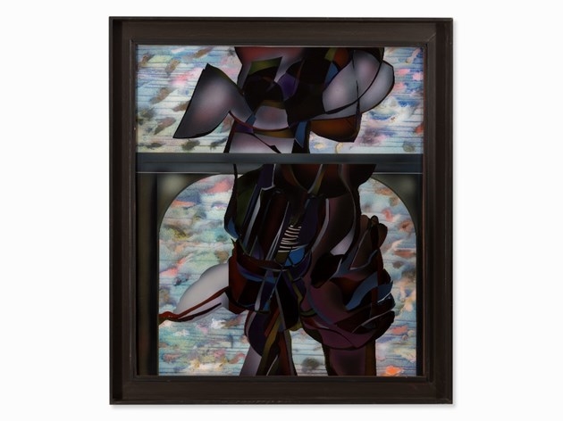 Artwork by Alexej Iljitsch Baschlakow, Bomarzotraumgigant, Made of Acrylic on paper, collaged, behind acrylic glass