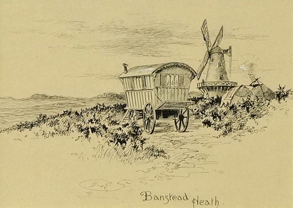 Artwork by James Symington, 4 works: Bankstead Heath, Deepdene, Mickleham and The Jolly Framers' Inn - Cobbets Birth Place, Made of ink with white bodycolour