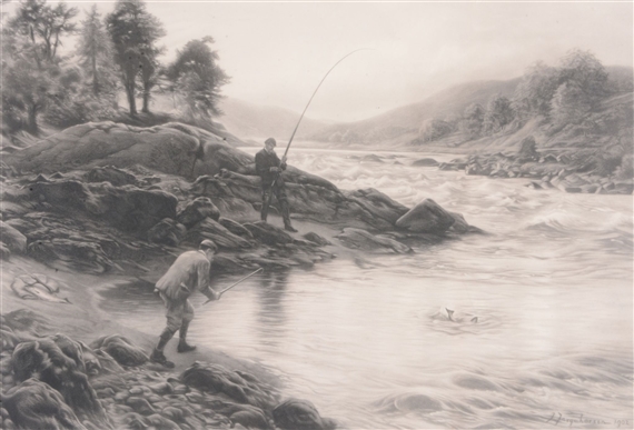 Salmon fishing on The Dee by Joseph Farquharson, 1902