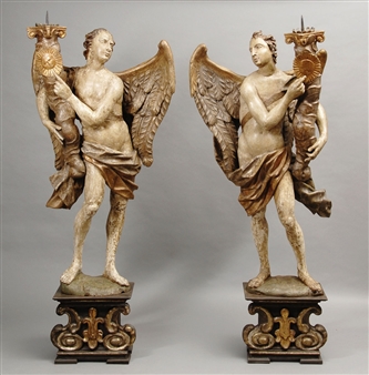 A PAIR OF ANGELIC TORCHBEARERS (DAY AND NIGHT) - Czech School, 16th Century