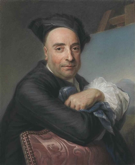 Portrait of Claude Dupouch, half-length, leaning on a chair - Maurice Quentin de La Tour
