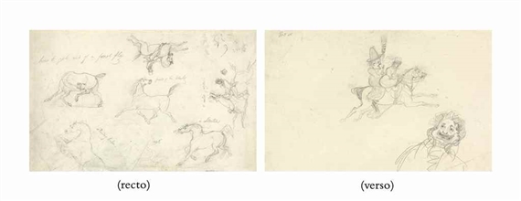 Studies of figures, horses and a snake (recto and verso) by Eugène Delacroix