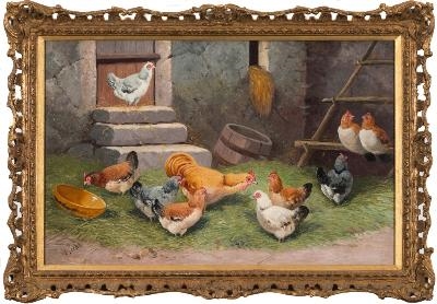 Rooster and hens by A. Prehn