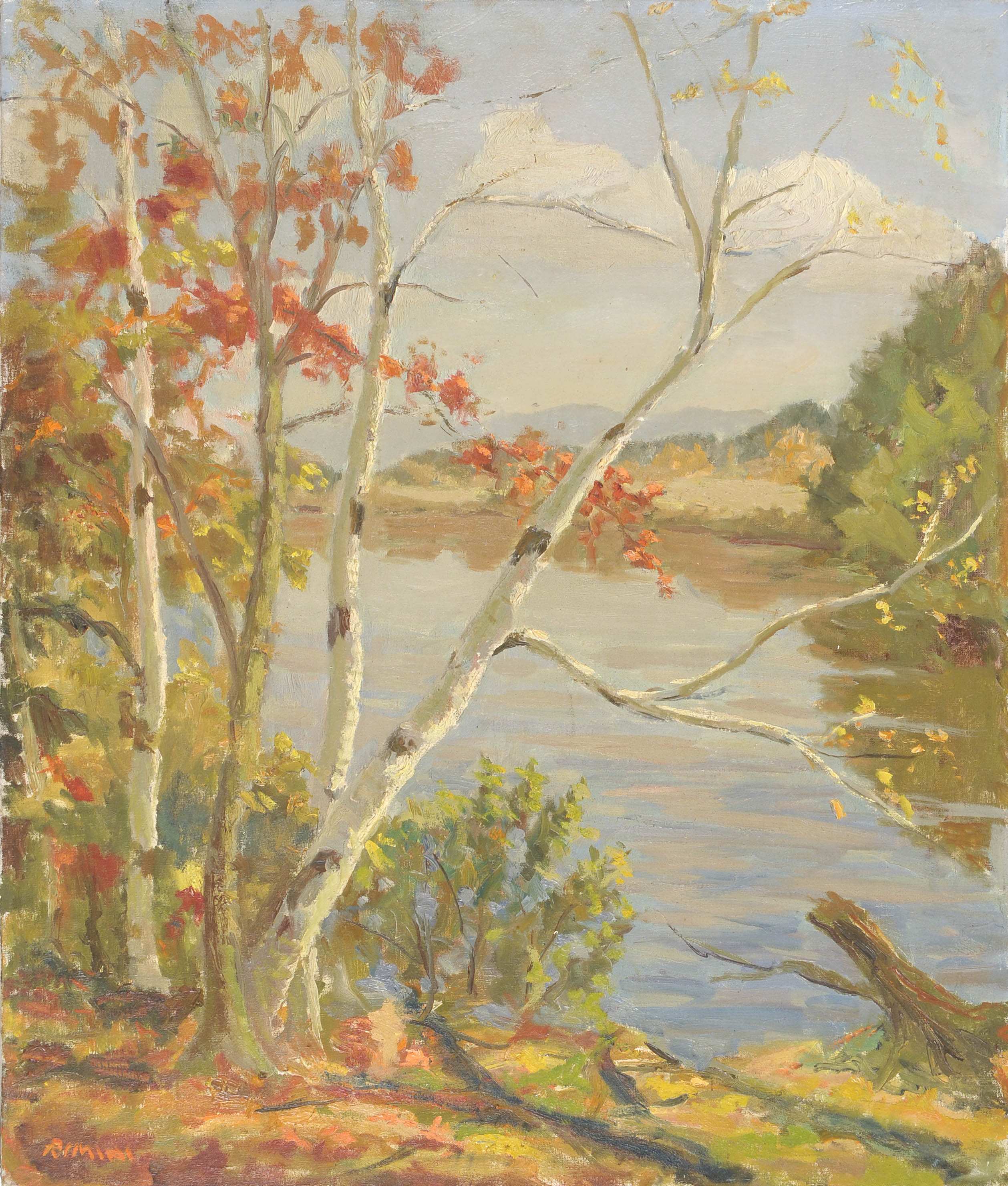 Joseph Rimini | Birches by the water's edge | MutualArt