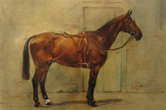 Portrait of a Bay Hunter Outside a Stable - G. Falkner