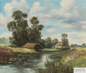 Extensive landscape with a farmstead at a brook - Josef Kammeyer