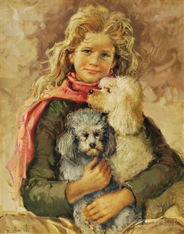 Girl with Poodles - Giuseppe Merighi