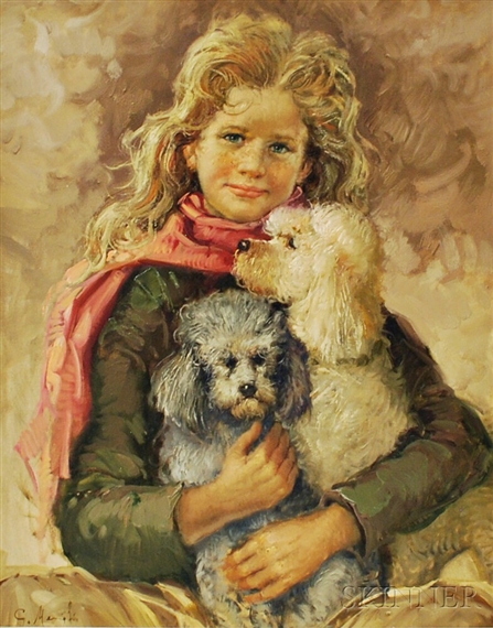 Girl with Poodles by Giuseppe Merighi