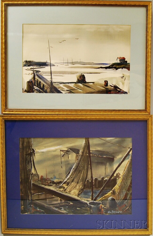 William Maynard | 2 Works, Quiet Harbor, Dark Skies Over a Wharf ...