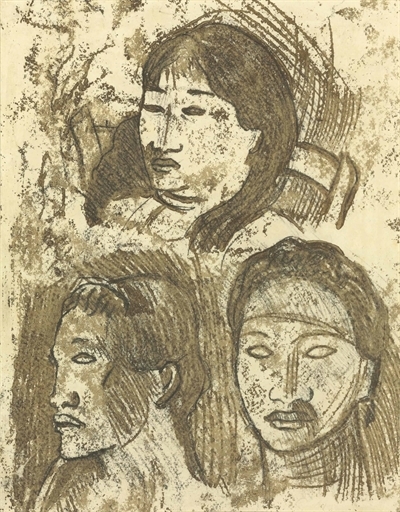 Trois têtes Tahitiennes by Paul Gauguin, circa 1901-1903