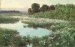 A serene landscape painting of a misty river winding through a lush, green valley.