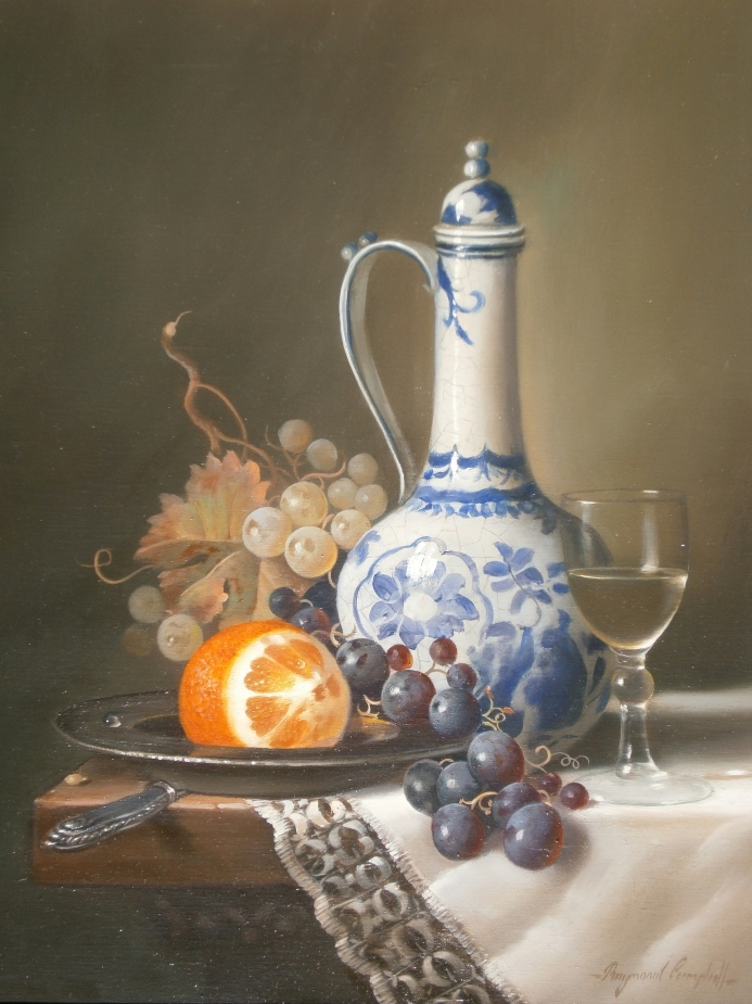 Raymond Campbell | Still life with bottle vase and fruit | MutualArt