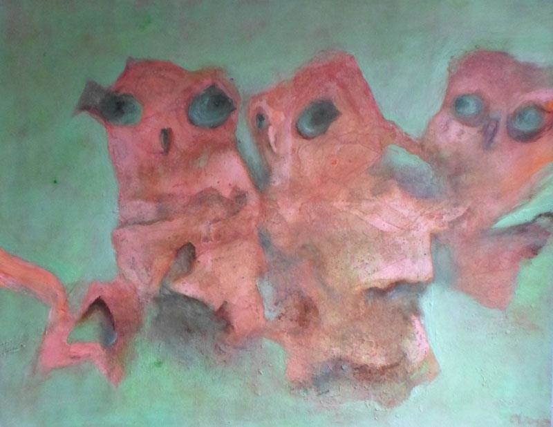 Artwork by Edyta Duduś, Owls XIV, Made of acrylic, crayon on canvas