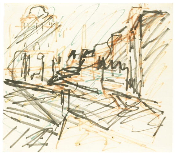 Frank Auerbach | STUDY FOR CAMDEN THEATRE IN THE RAIN (1977) | MutualArt