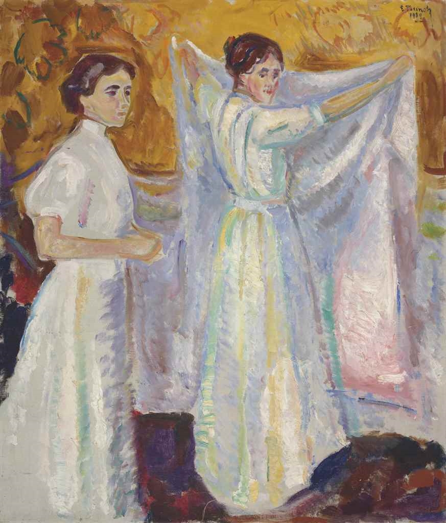 Nurses Holding a Sheet (Sykepleiersker med laken) by Edvard Munch, 1909