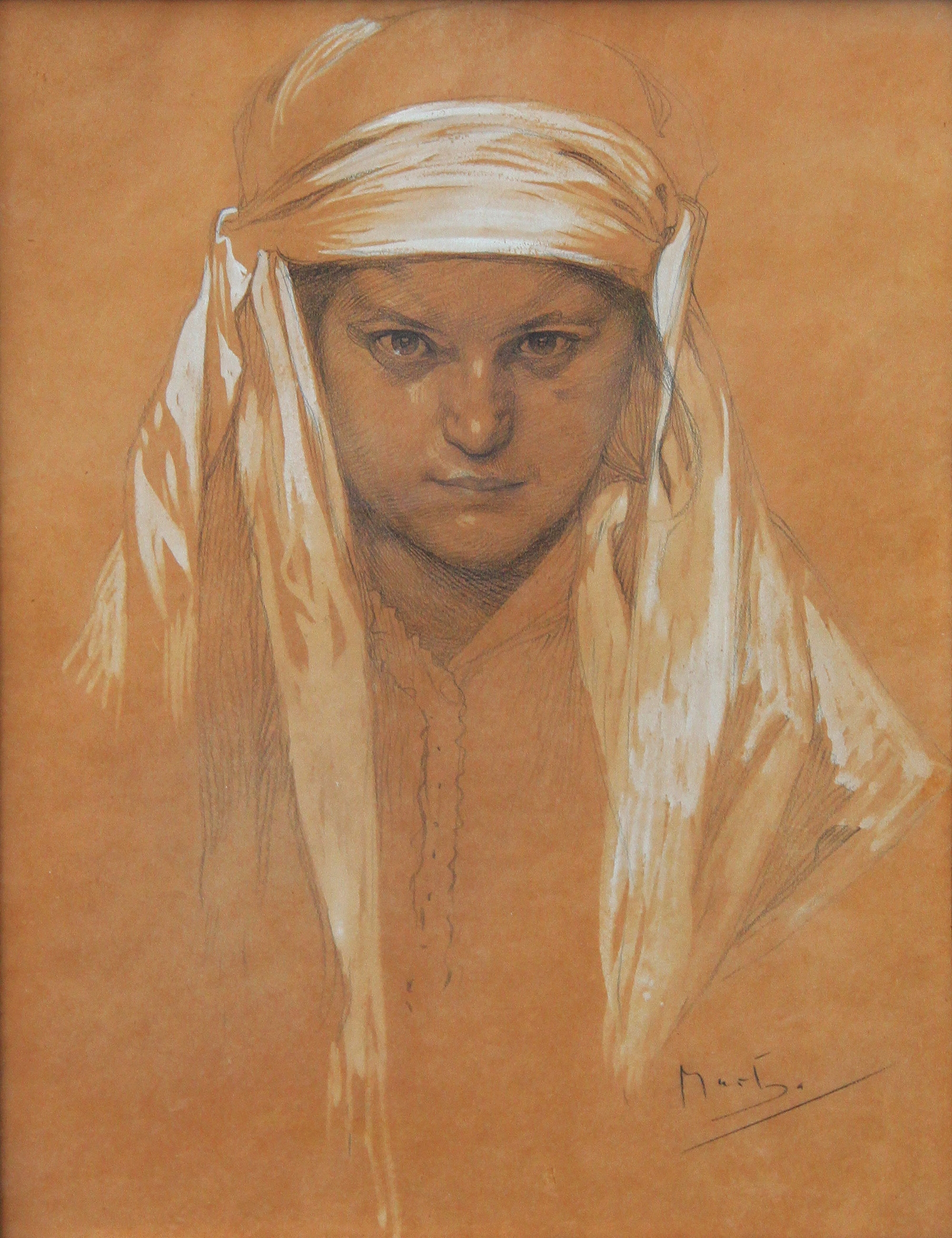 Artwork by Alphonse Mucha, Portrait of a Girl, Made of gouache and charcoal on paper