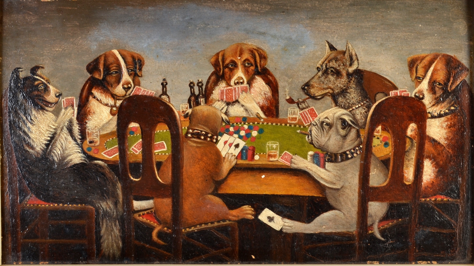 Artwork by Cassius Marcellus Coolidge, Dogs Playing Poker, Made of Oil on board