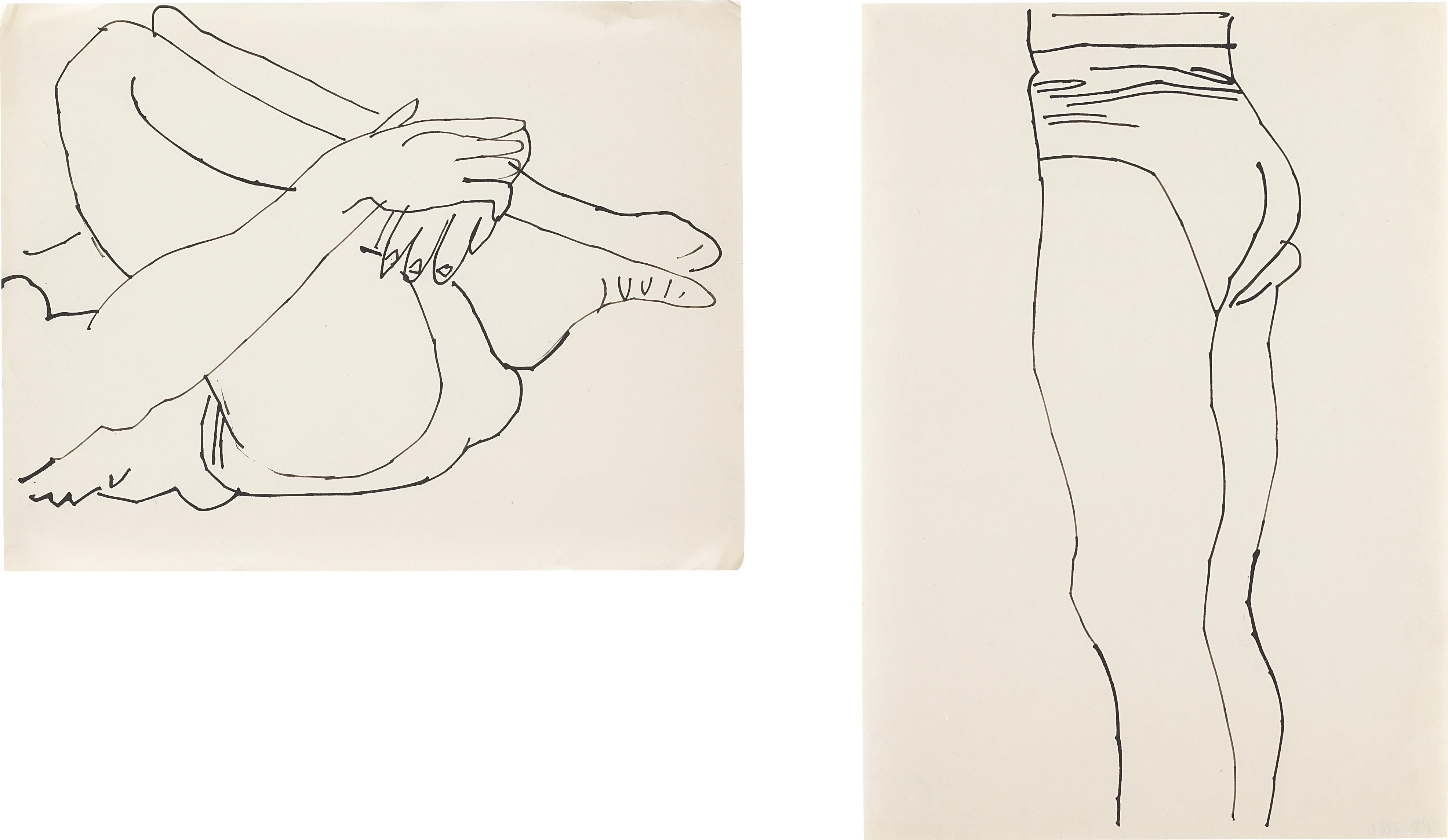 Two works: (i) Reclining Figure with Legs to Chest; (ii) Standing Figure by Andy Warhol, 1956