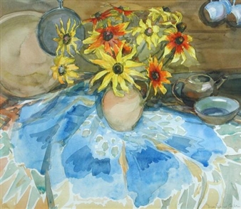 Sunflowers in a terracotta jug - Tessa Spencer  Pryse