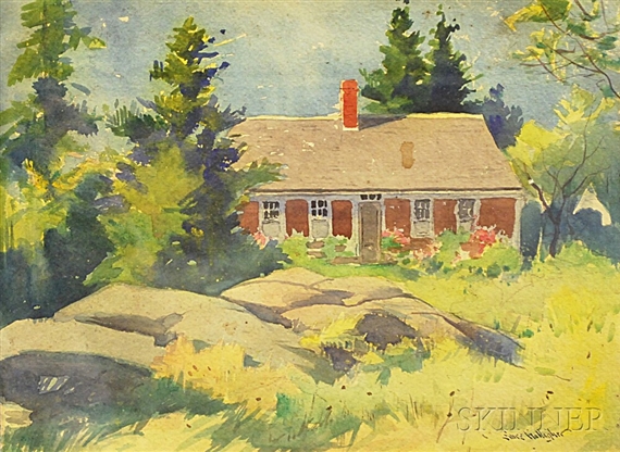 Rocky Landscape with House, Possibly the John Willey House, Monhegan Island, Maine by Sears Gallagher