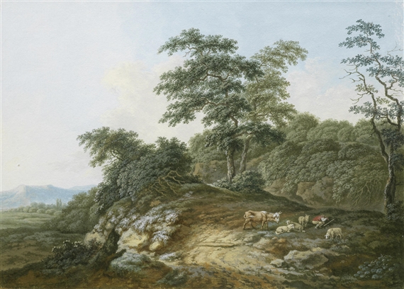 Pair of Works: Figures in Italianate landscapes by German School, 18th Century, 18th Century
