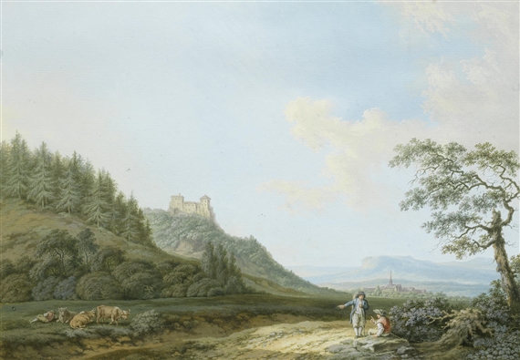 Pair of Works: Figures in Italianate landscapes by German School, 18th Century, 18th Century
