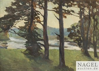 Wooded river landscape - Gustav Jäger