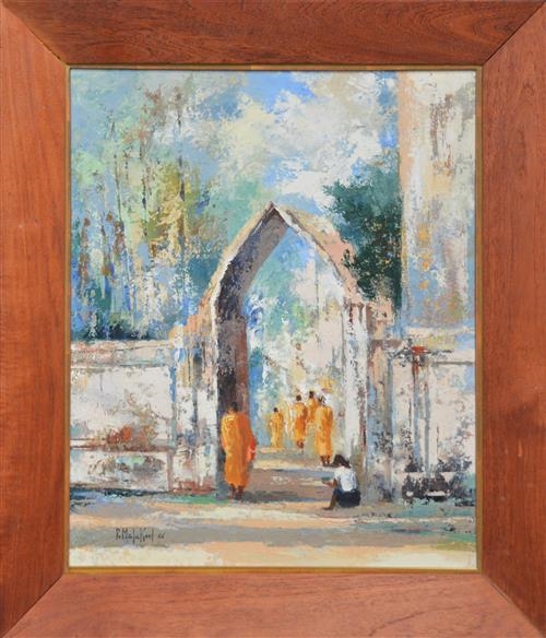 Artwork by M.L. Poum Malakoul, Buddhist Monastery, Made of oil on canvas