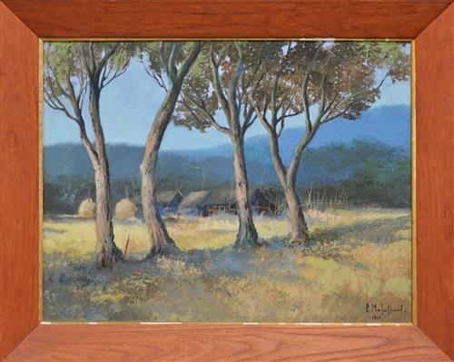 Artwork by M.L. Poum Malakoul, Village Through the Trees, Made of oil on canvas