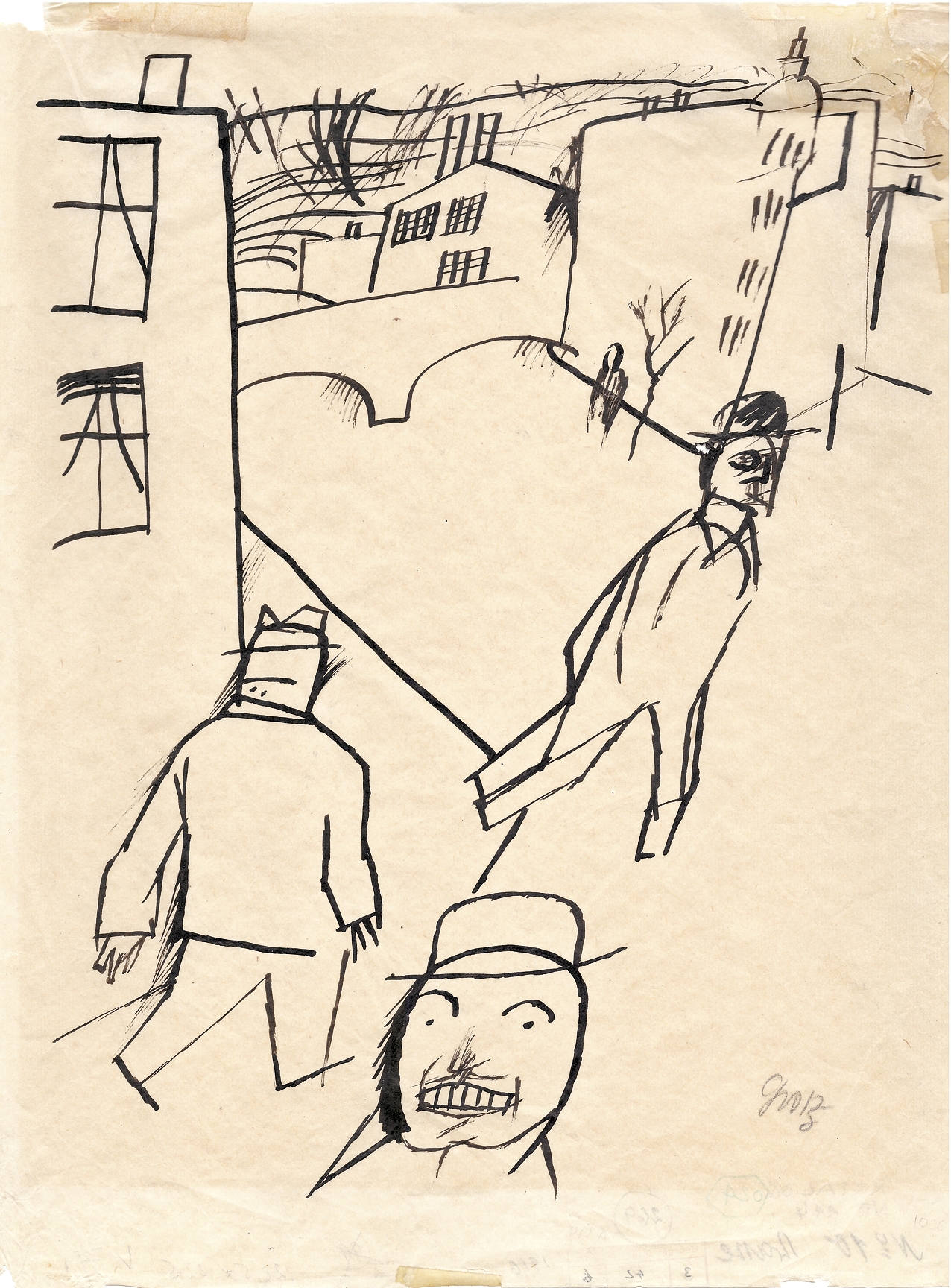 Artwork by George Grosz, Street with figures, Made of Indian ink on paper