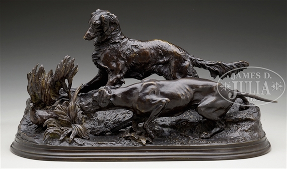 Two Dogs Hunting Pheasants by Pierre-Jules Mene