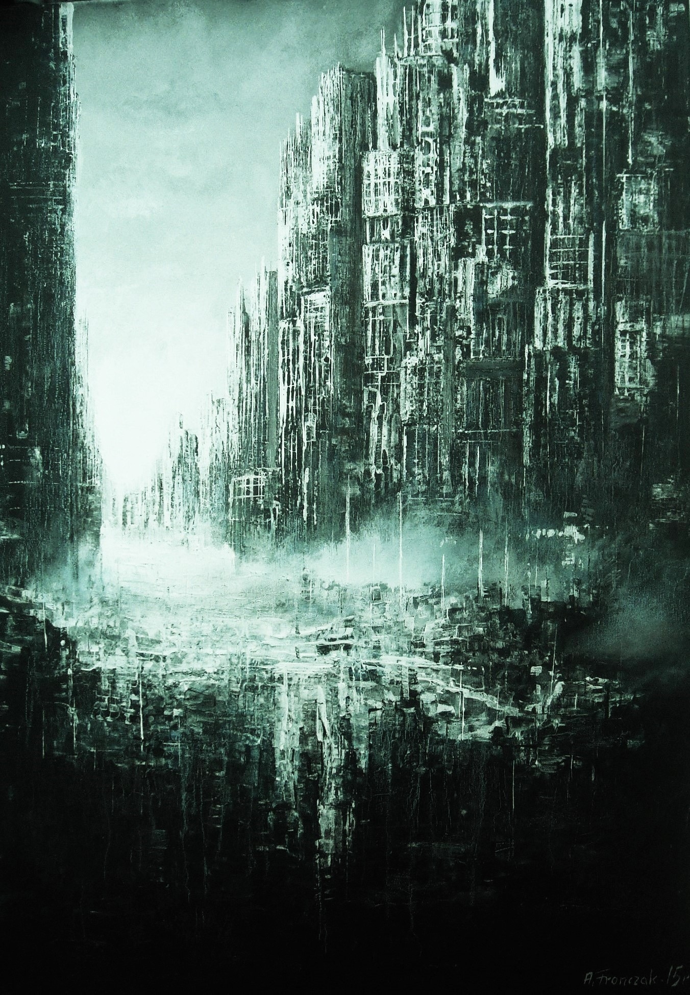 Artwork by Andrzej Fronczak, Secret of the city II, Made of Artist's own technique on canvas