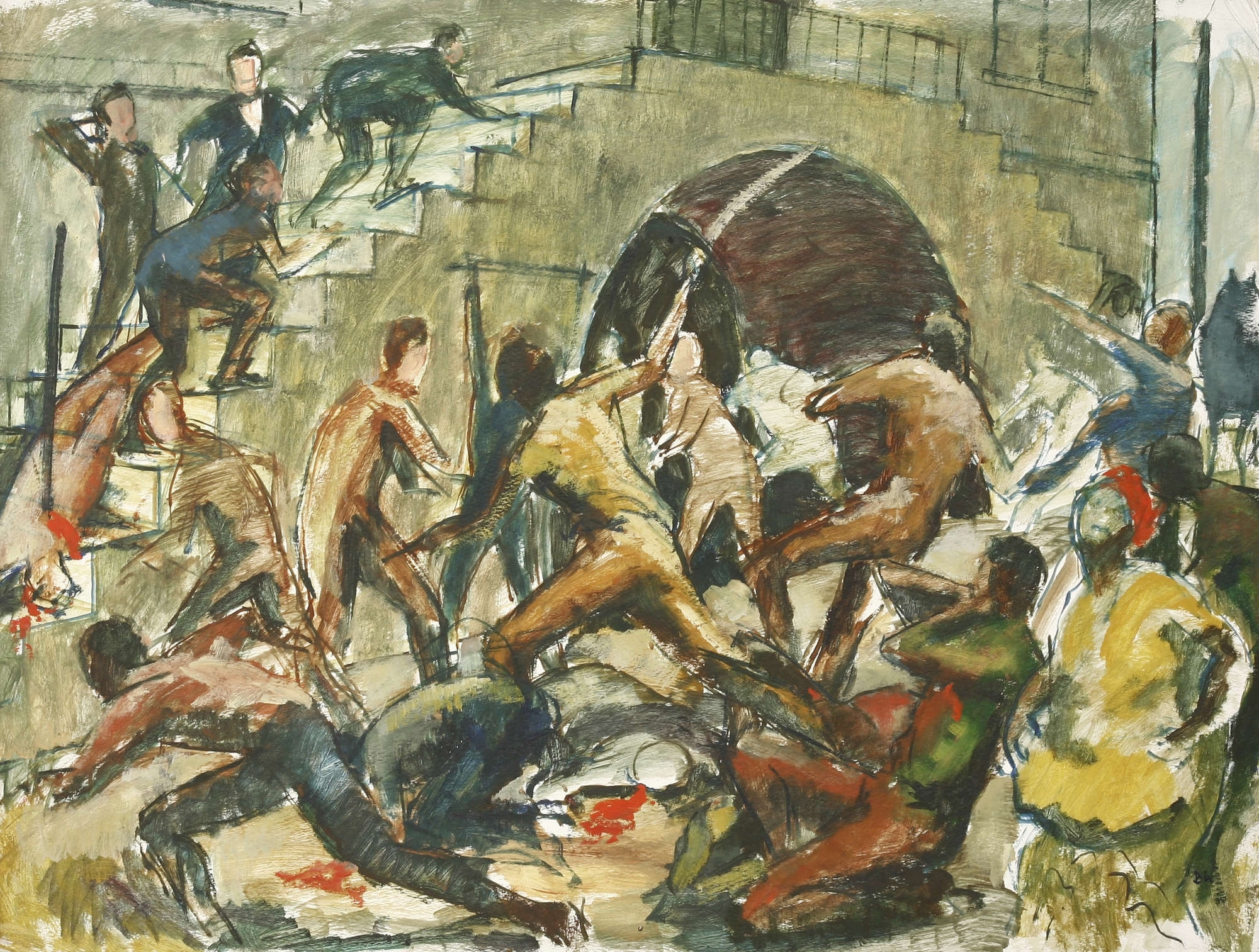 Artwork by Barrington Watson, STUDY FOR BATTLE OF MORANT BAY, Made of oil on board