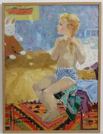 Doing her hair by Nikolai Nikolaevich Baskakov