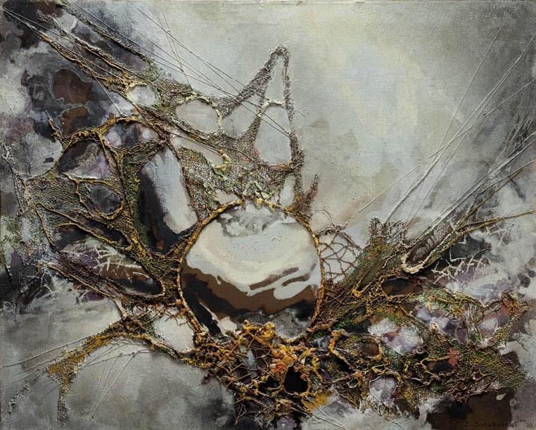 Artwork by Zdzislaw Salaburski, Composition, Made of oil, mixed media, collage on canvas