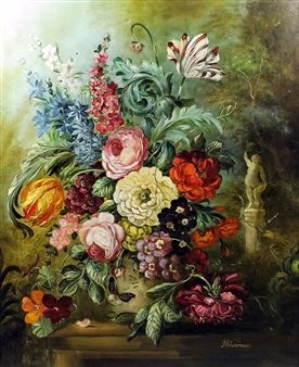 Still life with vase of mixed flowers in 17th Century Dutch style - D. Wiseman