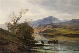 Deer by a Highland Loch - J. P. Buchanan