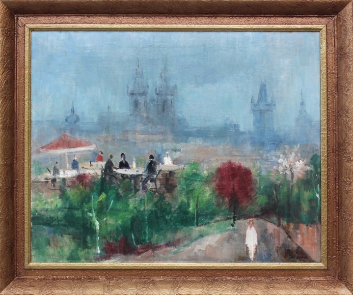 Artwork by Jaroslav Kotas, Garden restaurant, Made of oil, canvas