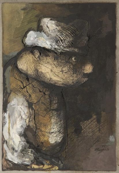 Artwork by Denis Pouppeville, Character with Hat, Made of drawing in ink and watercolor