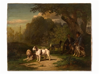 Resting Hunters with Dogs - Leopold Besenval