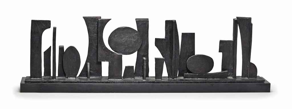 Artwork by Dorothy Dehner, Egyptian Theme (Landscape), Made of bronze on a wooden base