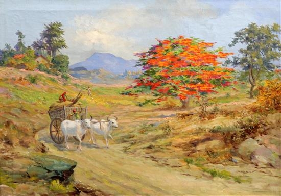 Bullock cart on a lane by Archibald Herman Muller