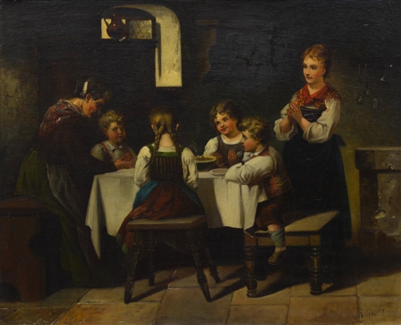 Genre Scene of Women and Children at Dining Table - R. Gould