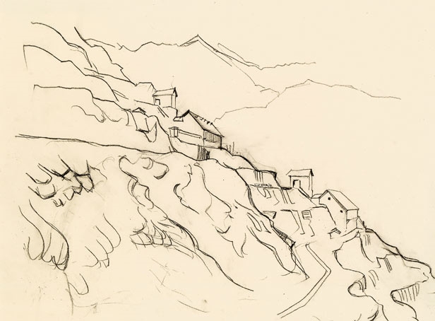 Artwork by Herbert Boeckl, Erzberg at Eisenerz, Made of Charcoal on paper